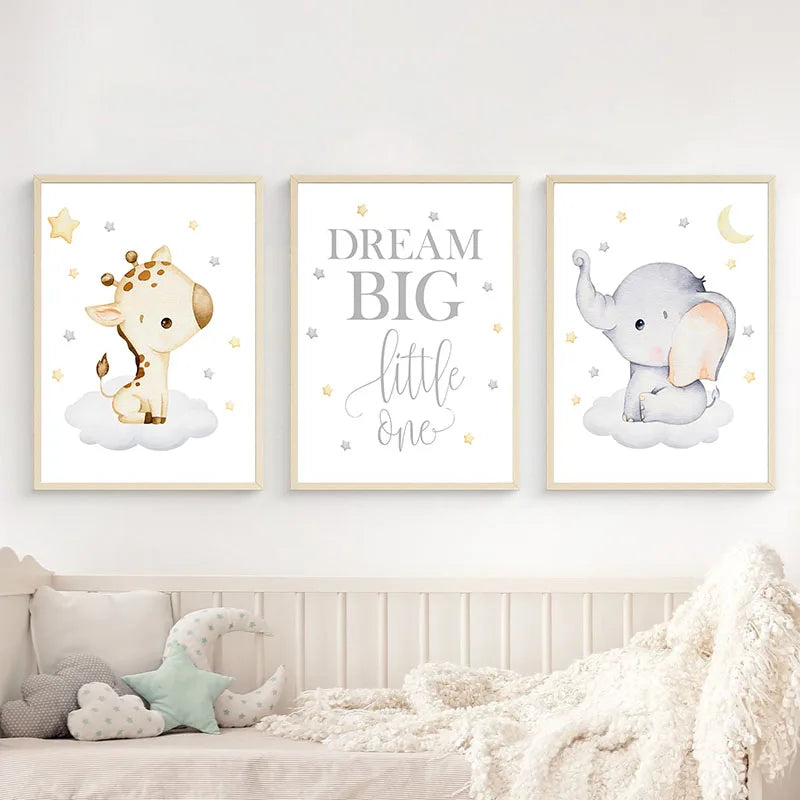 Lion Giraffe Elephant Stars Quotes Wall Art Canvas Prints Painting Cartoon Pictures Baby Kids Room Decor Nordic Nursery Posters