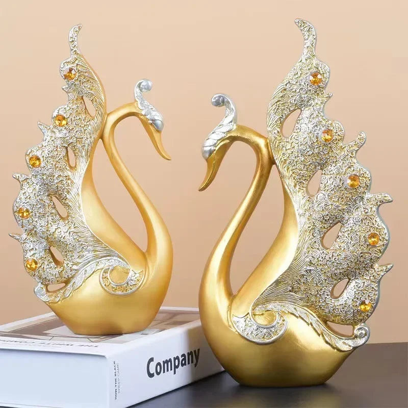 Creative European Couple Swan Home Decor Living Room Entrance TV Cabinet Wine Cabinet Resin Crafts Decoration Gift