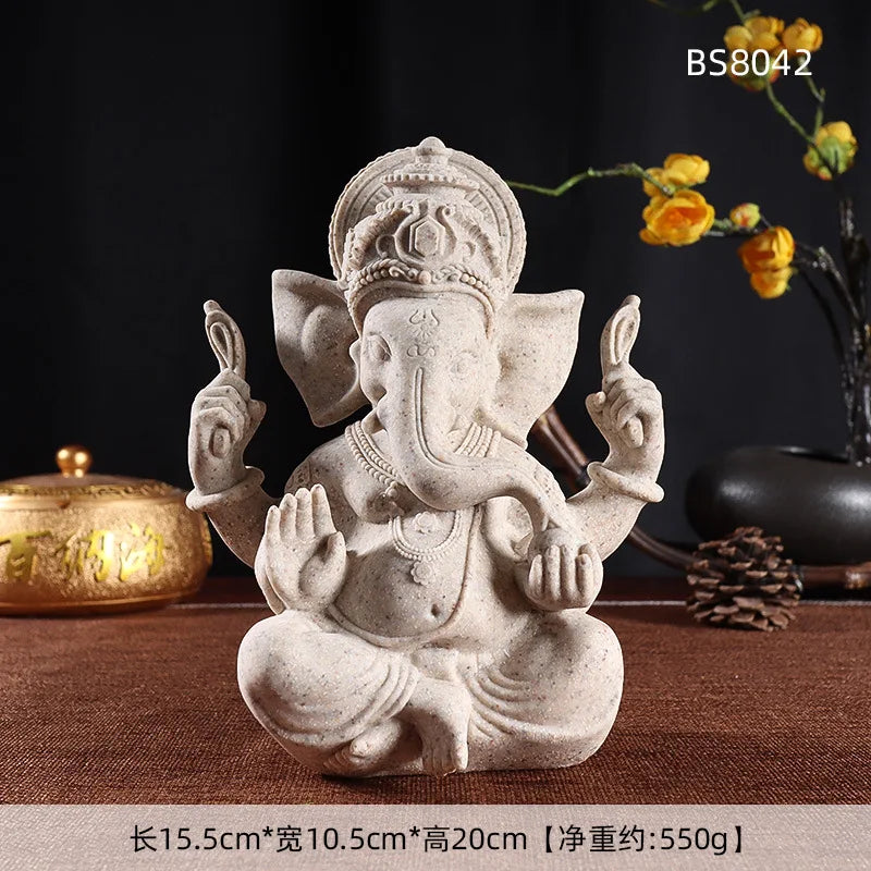 sandstone Ganesha Buddha Ornaments  Handmade Elephant Hindu God  Statues  Home Office Decoration Buddha Statues