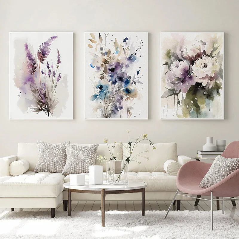 Meadow Wildflowers Watercolor Poster Canvas Painting Daisy Thistle Forget-me-not Daffodil Wall Art HD Pictures Office Home Decor
