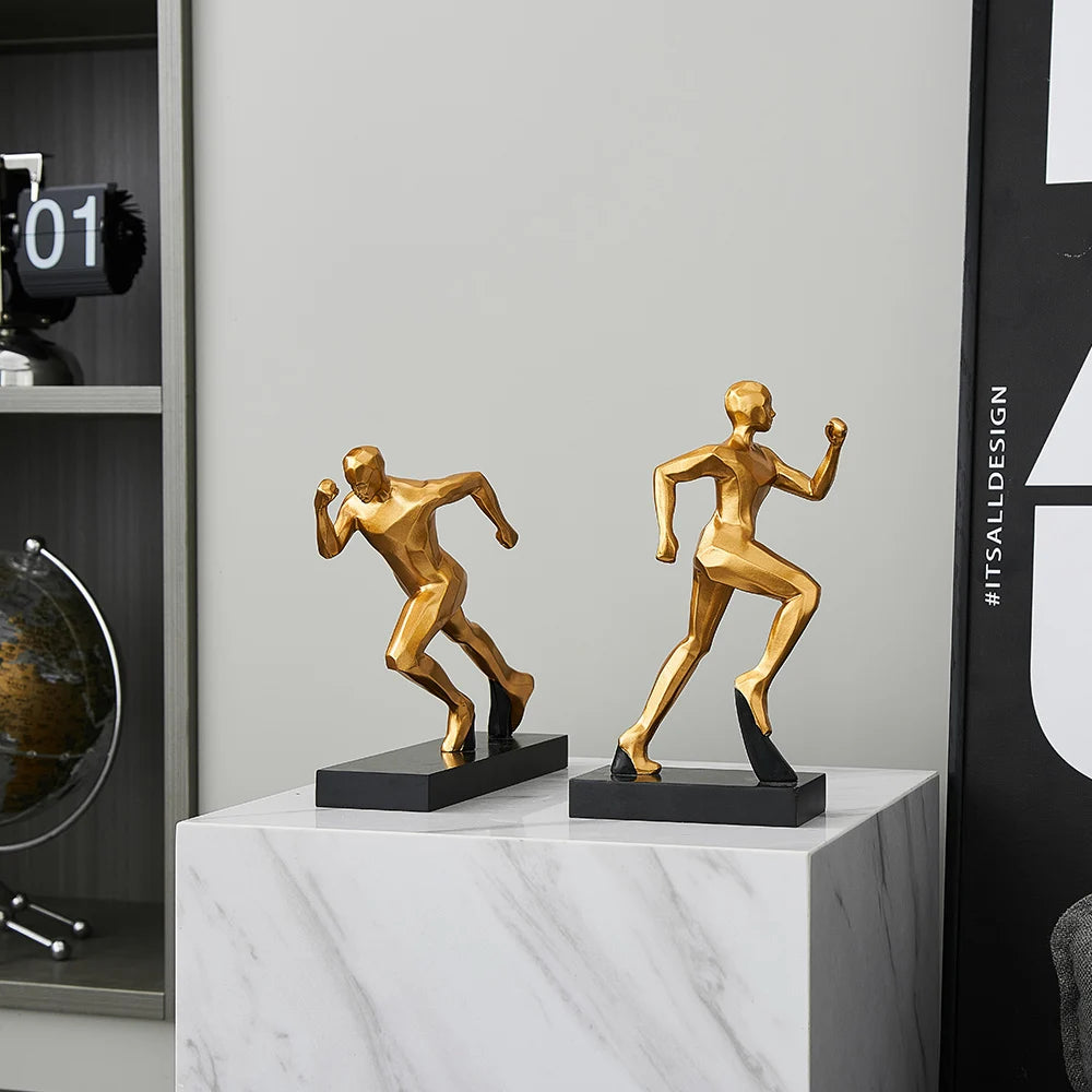 Resin Golden Running Man Statue Creative Craftsmanship Modern Style Home Office tv Cabinet Ornaments Elegant High-end Crafts
