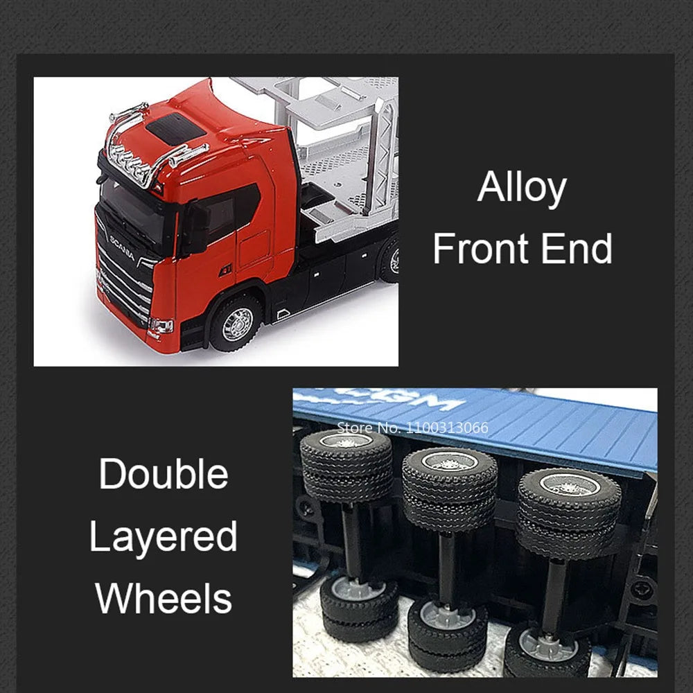 1:50 Trailer Trucks Models Cars Toys with Light Music Miniature Container Truck Rubber Tires Vehicles Kids Children's Day Gifts
