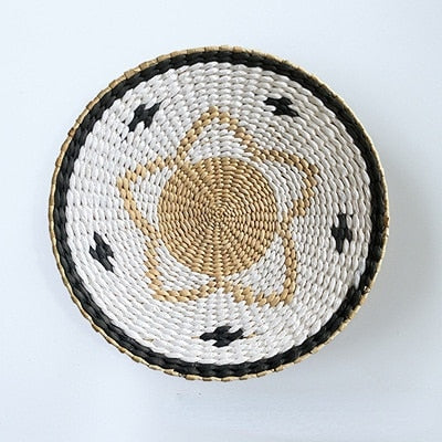 Straw Woven Round Wall Decor Pendants Creative Retro Ethnic Background  Bedside Ornament Ethnic Style Hand-woven Hanging