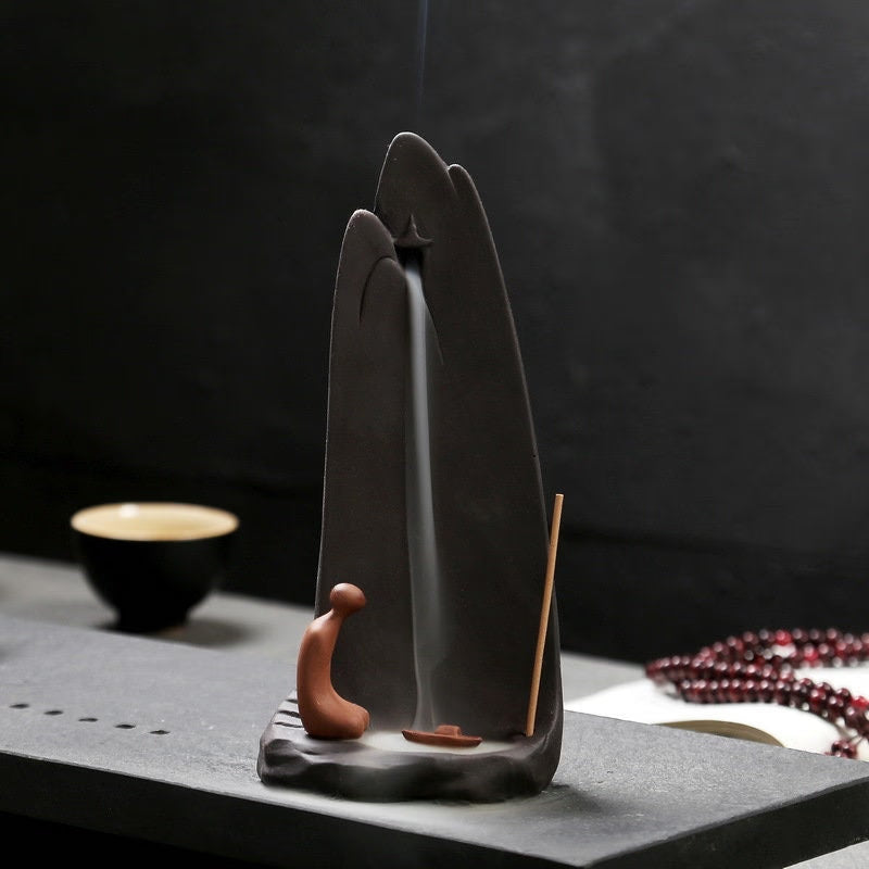 Minimalist Ceramic Waterfall  backflow Incense Burner| Modern SPIRITUAL Cloudy Mountain Cliff  Backflow Incense Burner | Cone Incense Burner - ACACUSS