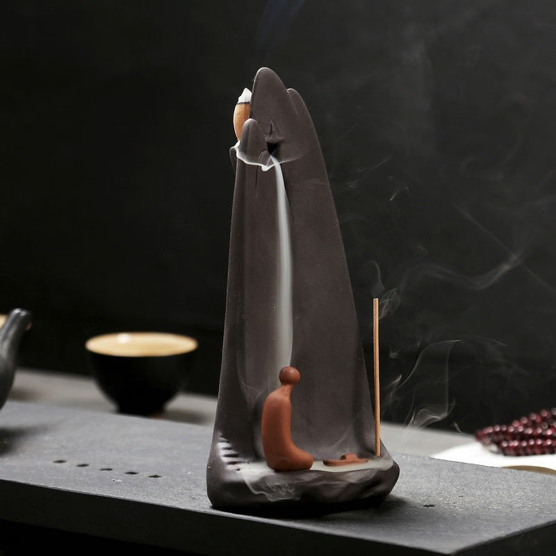 Minimalist Ceramic Waterfall  backflow Incense Burner| Modern SPIRITUAL Cloudy Mountain Cliff  Backflow Incense Burner | Cone Incense Burner - ACACUSS