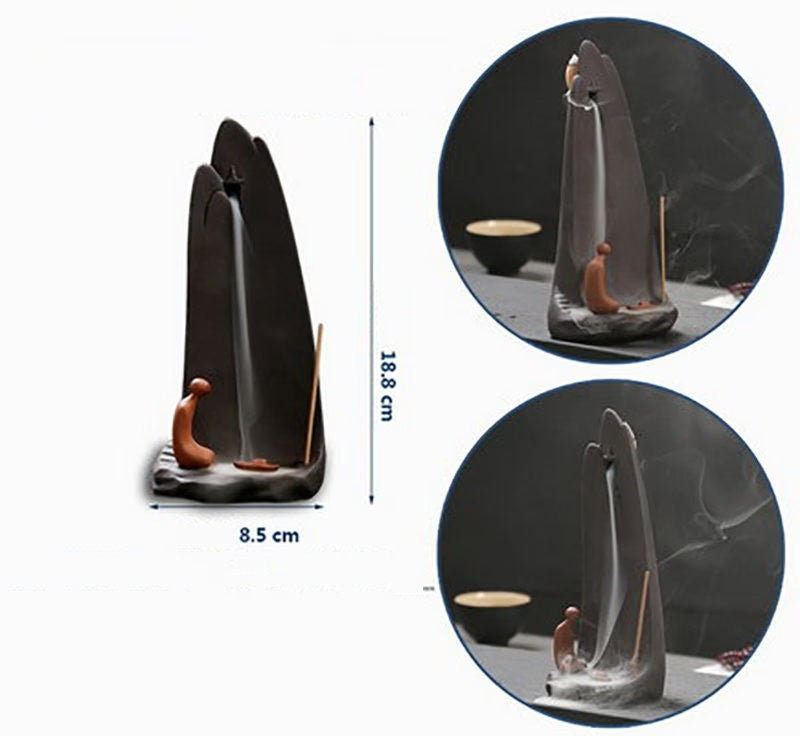 Minimalist Ceramic Waterfall  backflow Incense Burner| Modern SPIRITUAL Cloudy Mountain Cliff  Backflow Incense Burner | Cone Incense Burner - ACACUSS