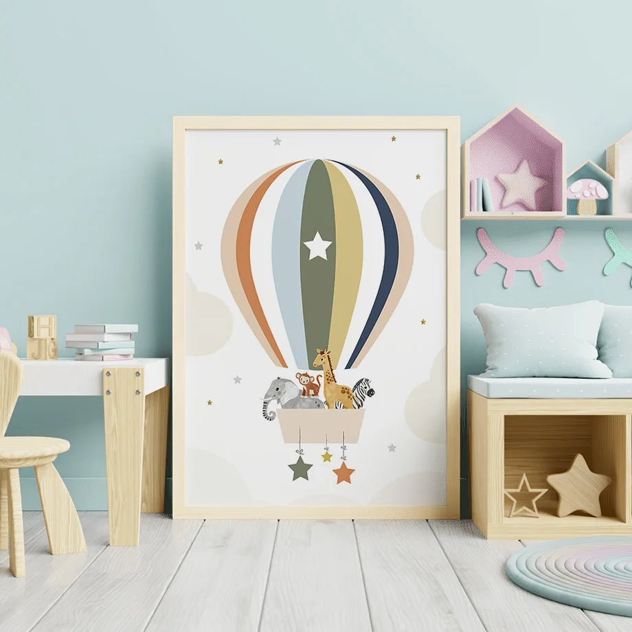 Giraffe Tiger Elephant Rainbow Hot Air Balloon Wall Art Canvas Painting Animals Posters And Prints Pictures Baby Kids Room Decor