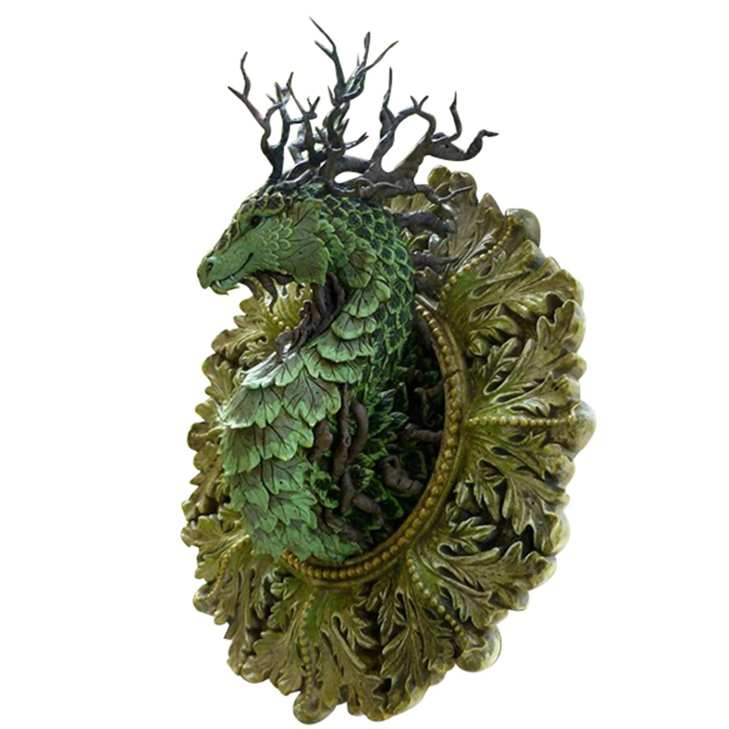 Green Forest Dragon Sculpture Figurine Resin Statue Wall Decoration for Home Living Room and Garden Decor Indoor Dragon Lovers