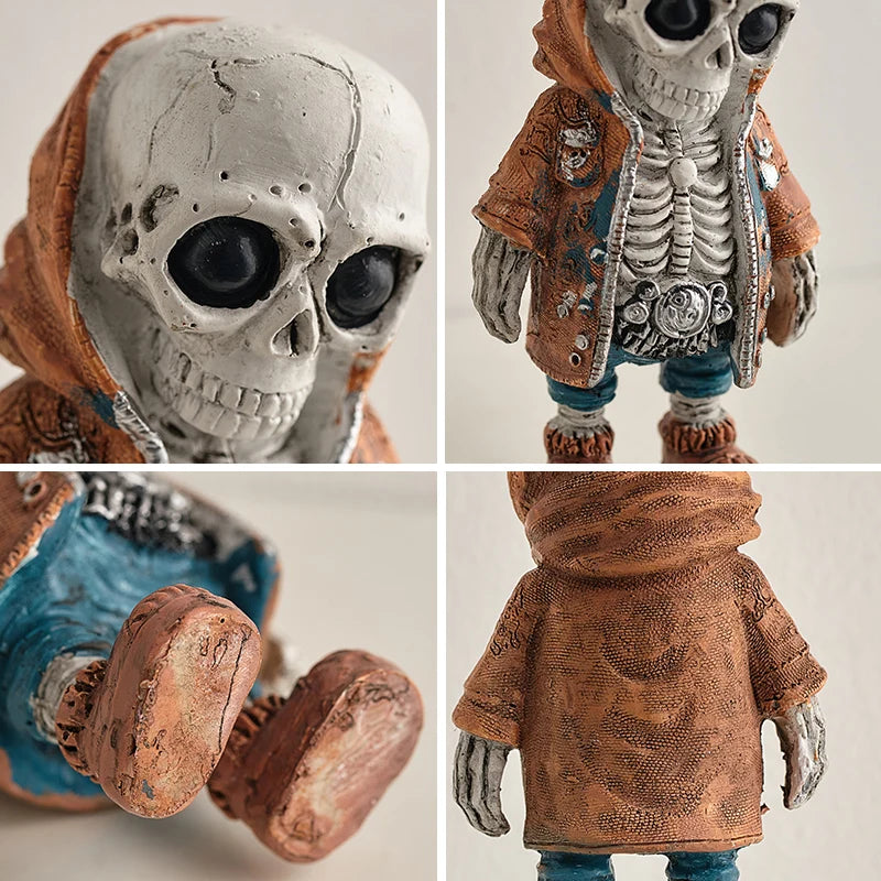 Skeleton Figurines Super Cool Resin Hand Crafts Statue Skull Halloween Skull Horrible Ornaments for Home Desk Decor Car Display