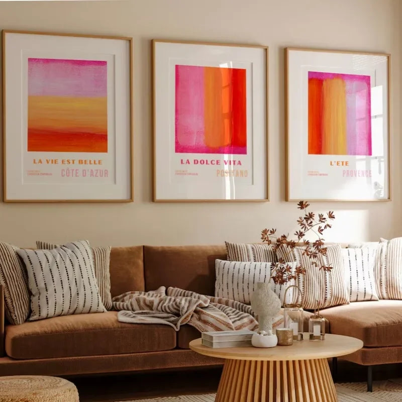 Abstract Pink Orange Art Poster Colour Swoosh Stylish Modern Canvas Painting Bedroom Avant-Garde Decorative Frameless Wall Art