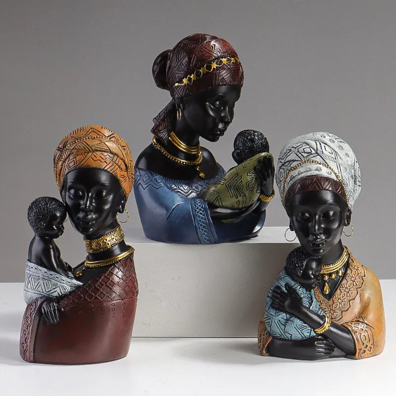 Resin Ethnic Style African Woman Figurines Creative Mother and Child Abstract Statue Interior Decoration Accessories  Ornaments