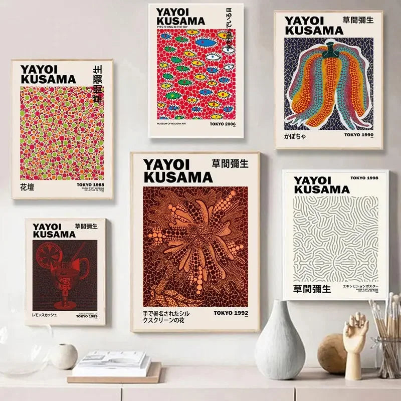 Abstract Yayoi Kusama Poster Gallery Exhibition Art Prints Museum Canvas Painting Retro Wall Pictures for Living Room Decor