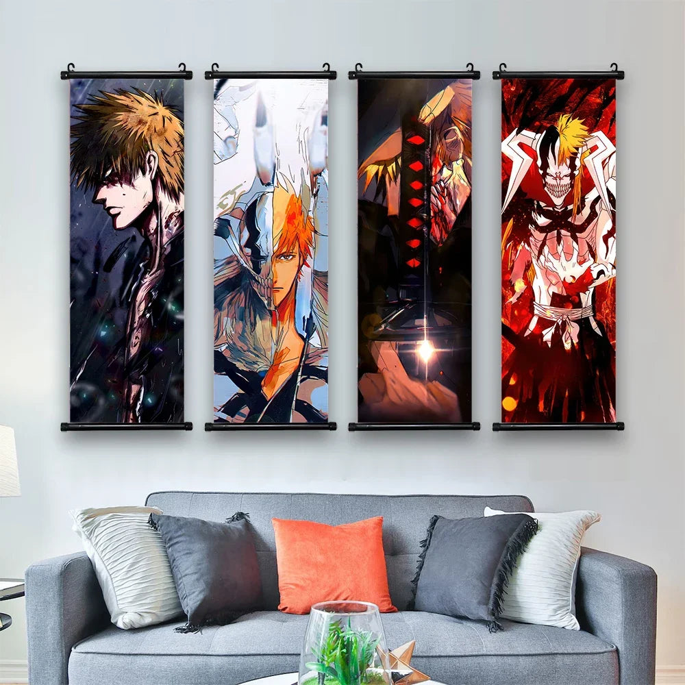 HD Hanging Scroll Painting Bleach Wall Artwork Kurosaki Ichigo Print Canvas Japanese Anime Poster Home Decor Living Room Gift