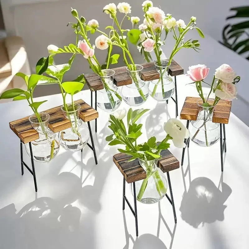 retro hydroponic plants Creative Wooden Bench Hydroponic Plant Container Series Retro Light Bu – acacuss