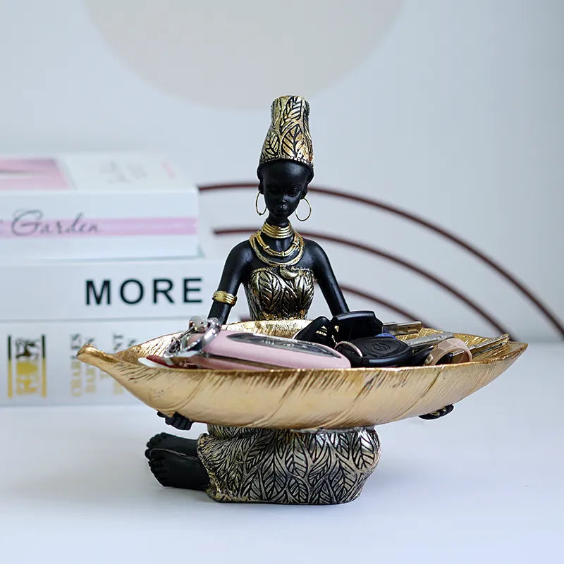 SAAKAR Resin Exotic Black Woman Storage Figurines Africa Figure Home Desktop Decor Keys Candy Container Interior Craft Objects