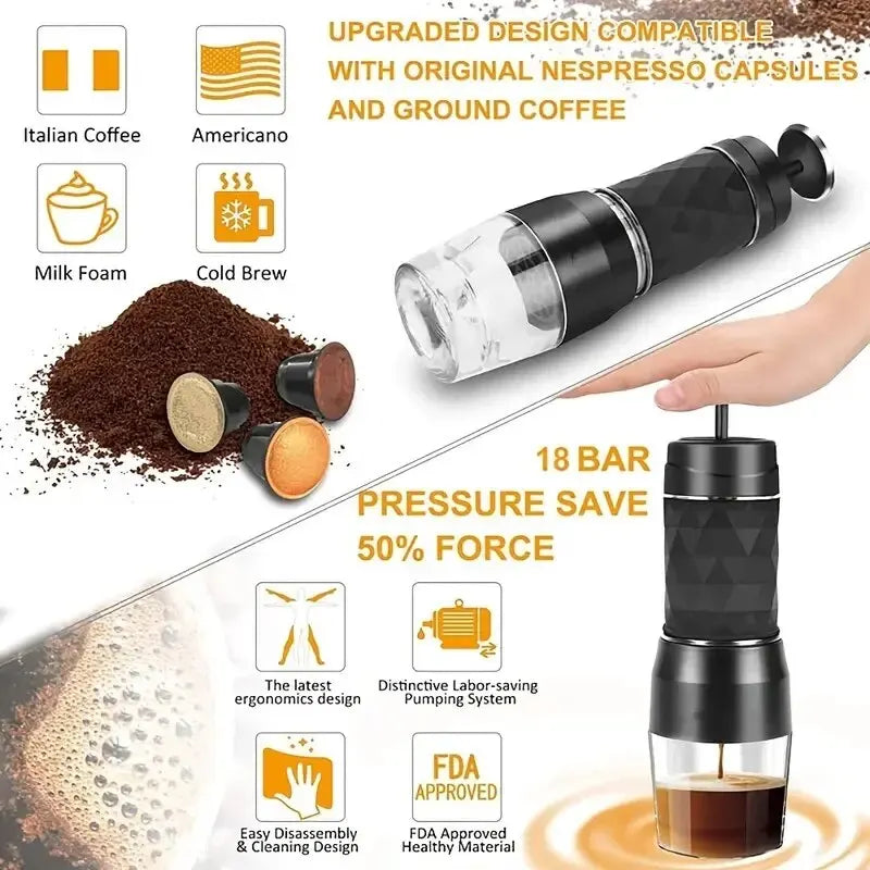 Hand Pressure Manual Mini Espresso Capsule Coffee Machine Cup Portable Espresso Mini Coffee Maker For Travel