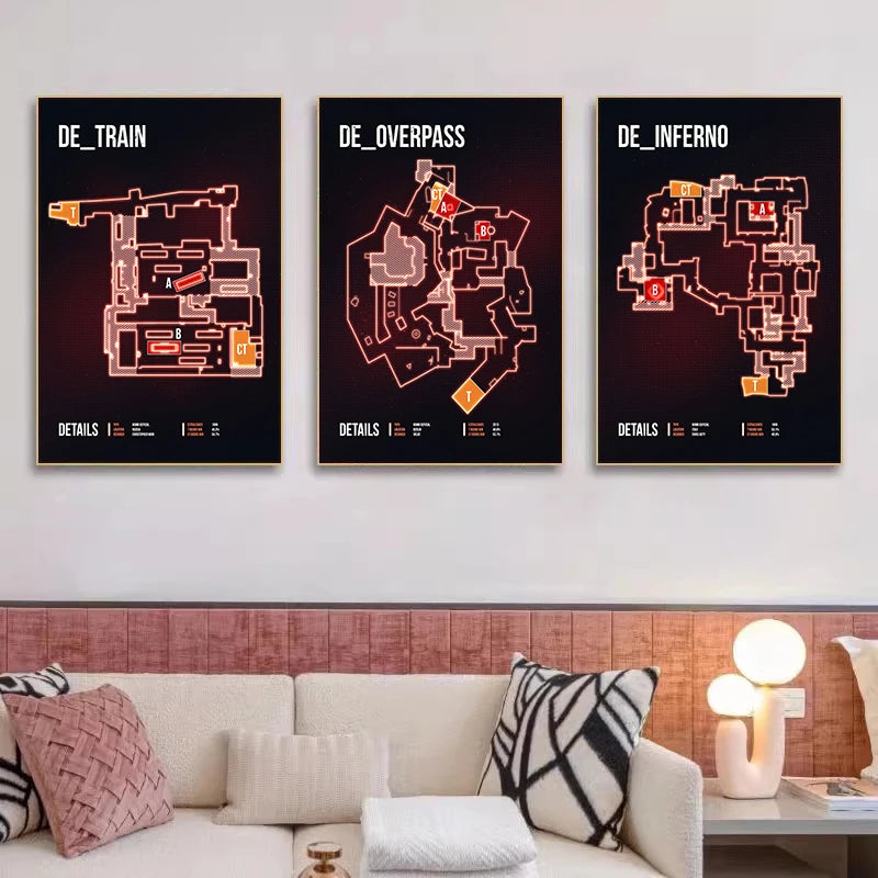 Classic Games CS GO Map Wall Art Posters Canvas Painting And Prints For Nordic Bar Cafe Room Home Living Room Decor Frameless