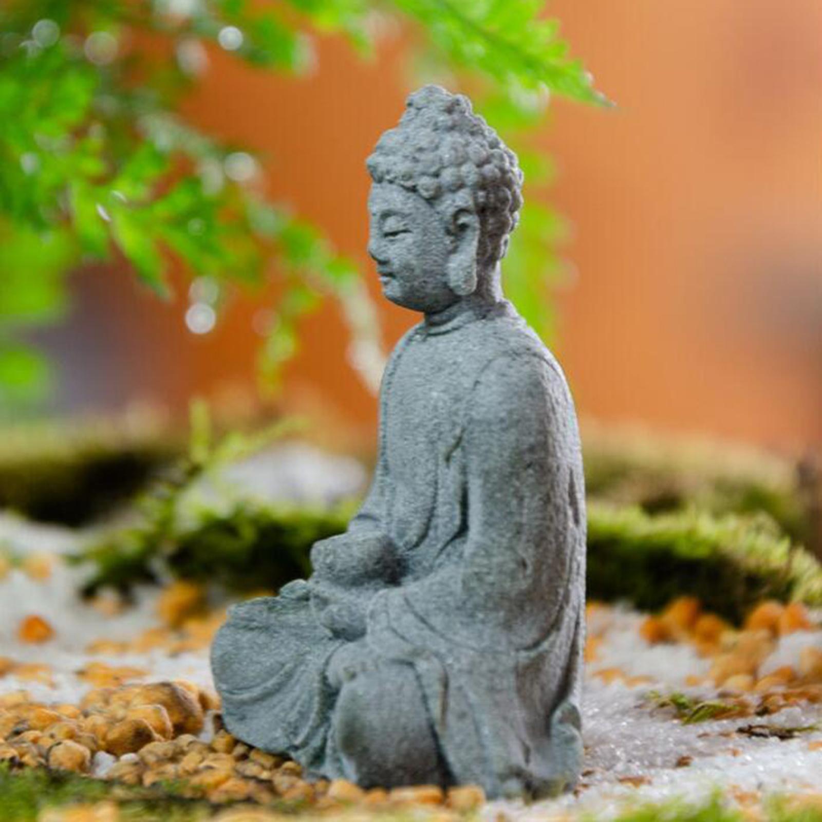 Sandstone Sitting Buddha Statue Sculpture for Cabinet Home Tabletop Backyard Decor acacuss