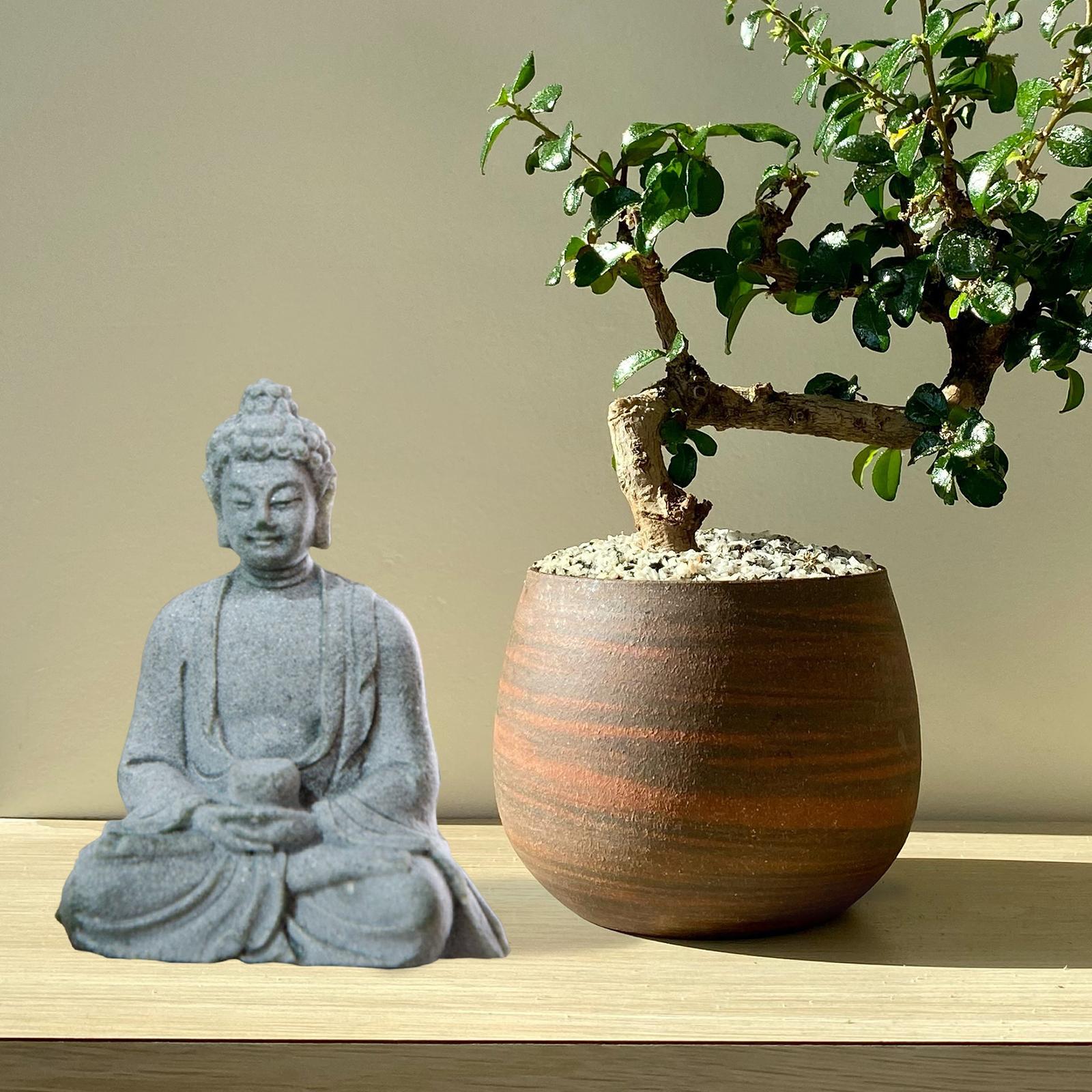 Sandstone Sitting Buddha Statue Sculpture for Cabinet Home Tabletop Backyard Decor acacuss