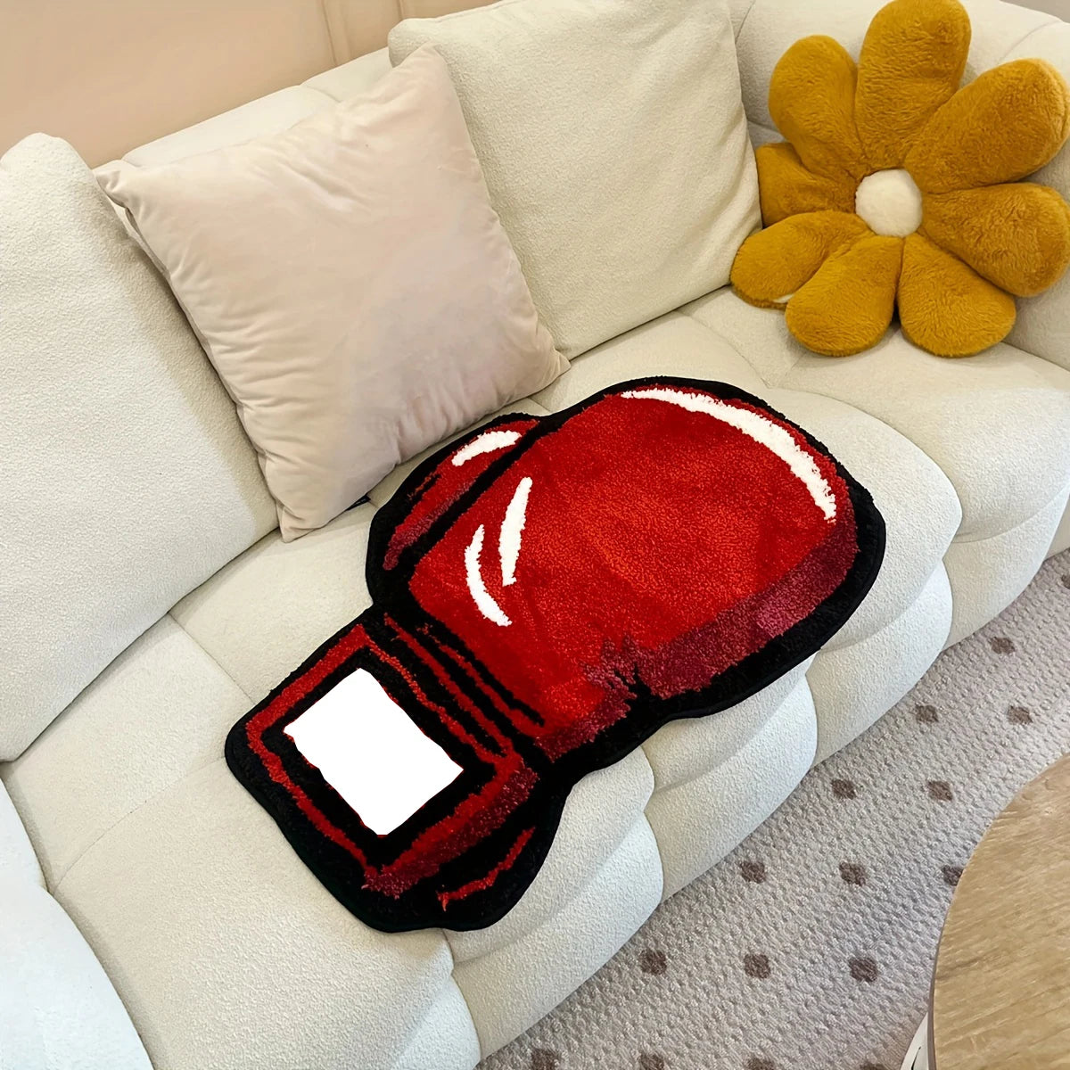 LAKEA Boxing Gloves Tufted Rugs Gym Rug Indoor Home Decoration Gifts Accent Round Tufting Soft Rug Perfect Gift Room Decoration
