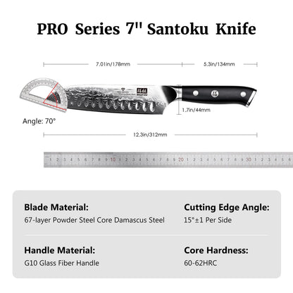 SHANZU Santoku Kitchen Knives, Damascus Stainless Steel, Ergonomic Fiberglass, G10 Handle, Best Sharp High-Carbon Knives, 7"