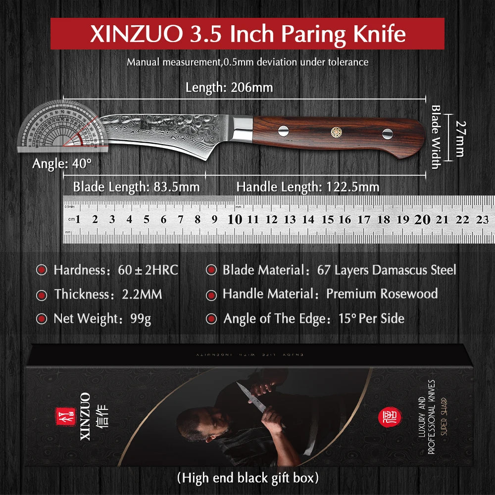XINZUO 3.5 Inch Paring Knife 67 Layers Real Damascus Stainless Steel Kitchen Knife Sharp Cutter Peeling Fruit Kitchen Tools