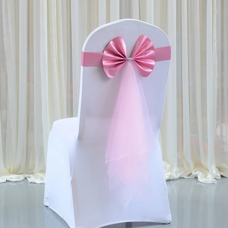 10PCS Satin Organza Chair Bow Sashes Wedding Chair Knots Bow Cover Band For Party Event Hotel Banquet Country Wedding Decoration