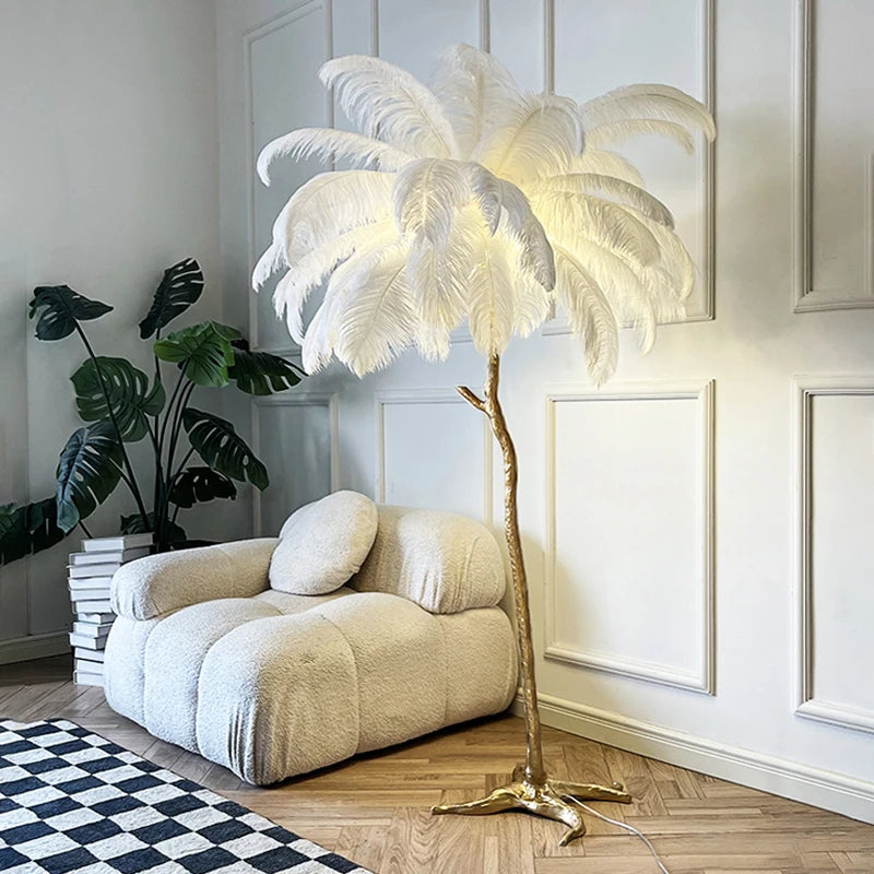 Ostrich Feather Floor Lamp Nordic Designer LED Floor Lamp for Living Room Sofa Corner Modern Indoor Home Decor Standing Light