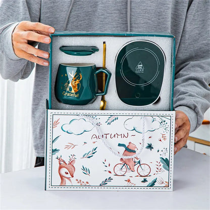 Smart Ceramic Mug Heater Cup Coaster Warmer Thermostatic Coffee Heating Electric Mug Set Milk Tea Heating Water Home Office Gift