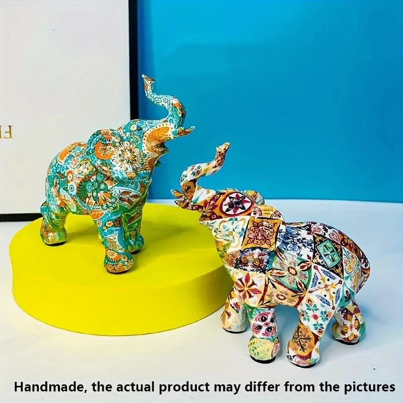 Colorful Elephant Statue Art Elephant Sculpture and Figurines Home Decoration Table Decoration And Accessories