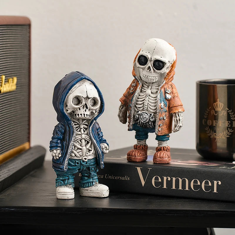 Skeleton Figurines Super Cool Resin Hand Crafts Statue Skull Halloween Skull Horrible Ornaments for Home Desk Decor Car Display