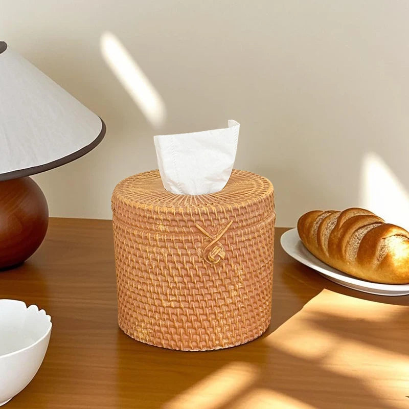 Miniso Retro Creative Simulation Rattan Tissue Box Living Room Coffee ...