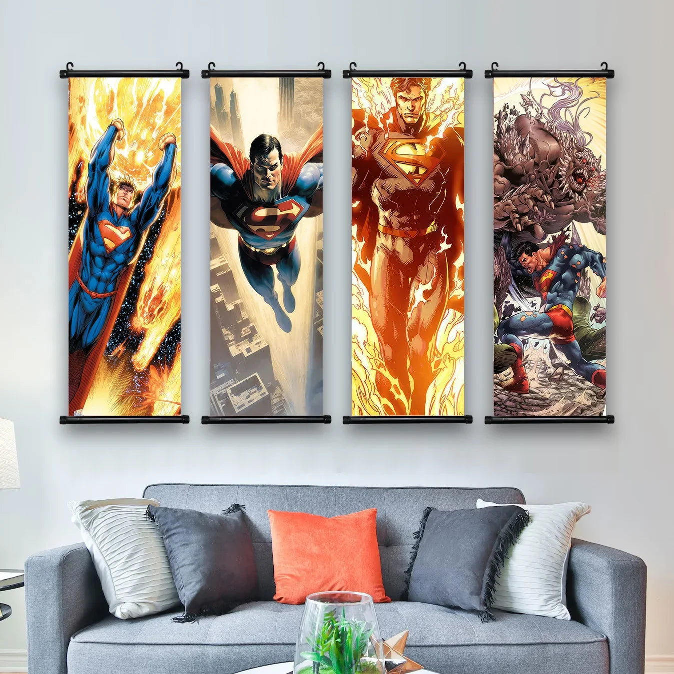 DC Superman Movie Poster Hanging Scroll Decor Bedroom Wallpaper Comic Wall Artwork Canvas Painting Print Home Decoration Art