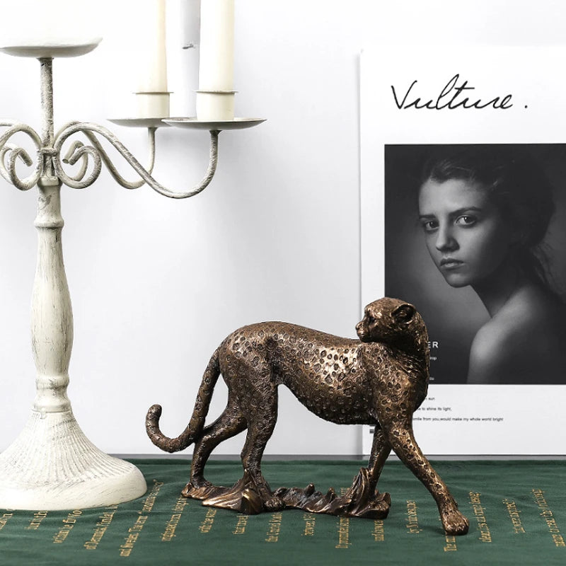 European Vintage Panther Statue Animal Figurine Leopard Jaguar Sculpture Home Living Room Office Decoration Gift