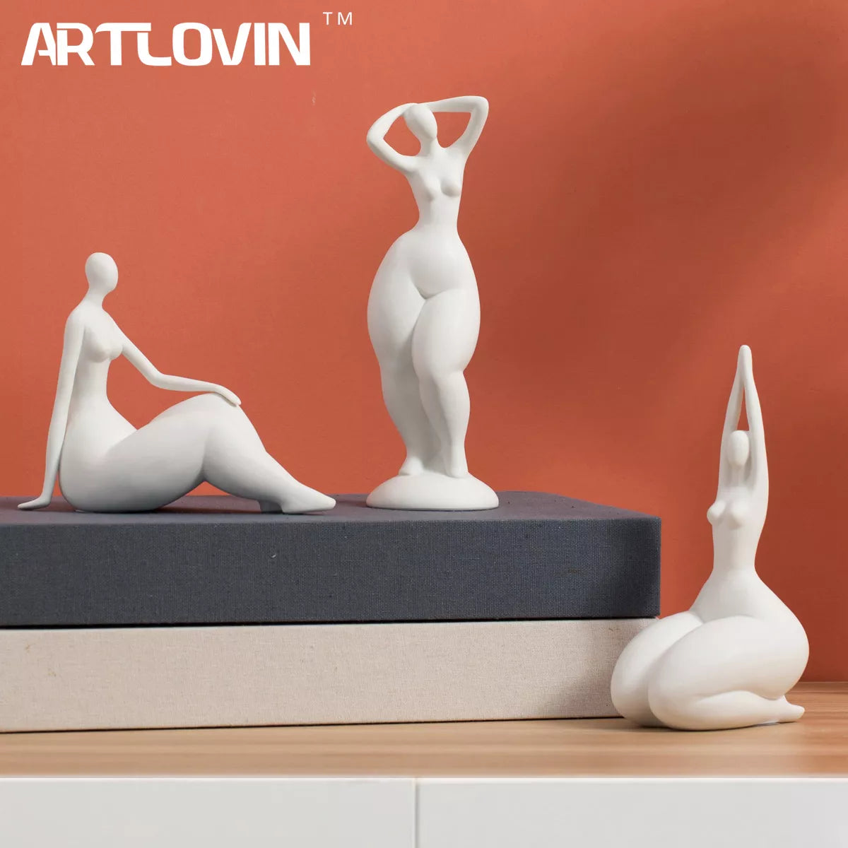 Nordic Ceramic Nude Woman Art Figurine Solid White Color Abstract Figure Ornaments For Home New House Decorations Bookcase Decor