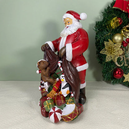 SAAKAR 30cm Resin Santa Claus Figurines for Home Desktop Closet Fireplace Statue Navidad Christmas Interior Decor Season Gifts