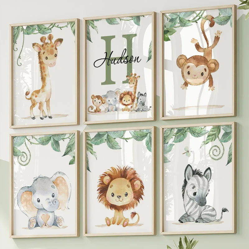 Giraffe Elephant Lion Zebra Monkeys Nordic Posters And Prints Nursery Wall Art Canvas Painting Pictures Baby Kids Bedroom Decor