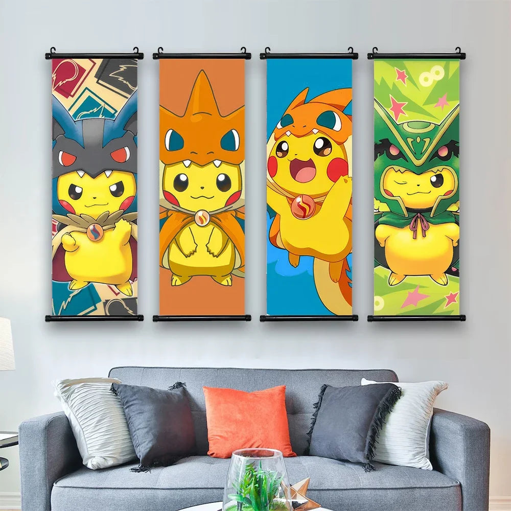 P-Pokemon Japanese Anime Peripheral Poster Modern Room Decoration Picture Charizard Painting Wall Pikachu Canvas Home Decor Gift