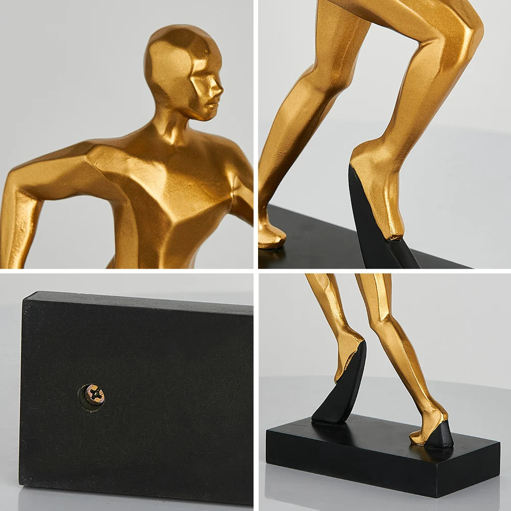 Resin Golden Running Man Statue Creative Craftsmanship Modern Style Home Office tv Cabinet Ornaments Elegant High-end Crafts