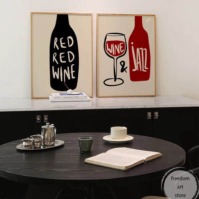 Trendy Vintage Wine Red Red Kitchen Bar Wine Bottle Art Poster Canvas Painting Wall Print Picture for Living Room Home Bar Decor