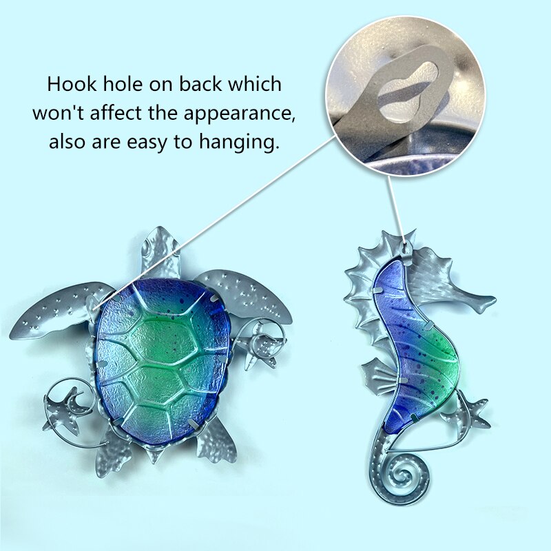 【タグあり】 turtle seahorse Metal Blue Sea Turtle Seahorse with Glass Wall Art for Home