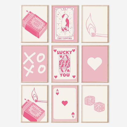 Pink Cream Ace Card Lucky You Aesthetic Y2k Wall Art Canvas Painting Nordic Poster And Print Wall Picture For Living Room Decor