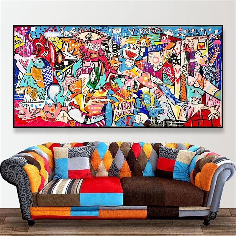 ピカソの有名なキャンバス絵画ゲルニカ漫画グラフィティアート