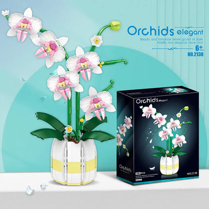 Orchid Building Blocks Flowers Bouquet Flower Blocks Bonsai Plant Model Bricks Romantic Home Decoration Toy For Kids Girls Gift