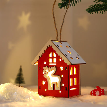 عيد ميلاد جديد خشبي قلادة الثلج ايلك سانتا كلوز بير بيت الإضاءة المتوهجة السجل كابينة مستلزمات عيد الميلاد