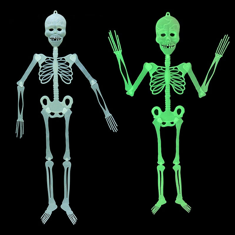 Scary Halloween Props Luminous Hanging Skeleton Halloween Party Home Outdoor Yard Garden Decoration Movable Glow Fake Skull acacuss