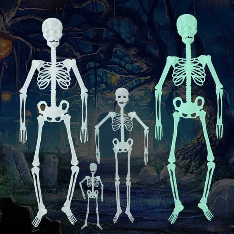 Scary Halloween Props Luminous Hanging Skeleton Halloween Party Home Outdoor Yard Garden Decoration Movable Glow Fake Skull acacuss