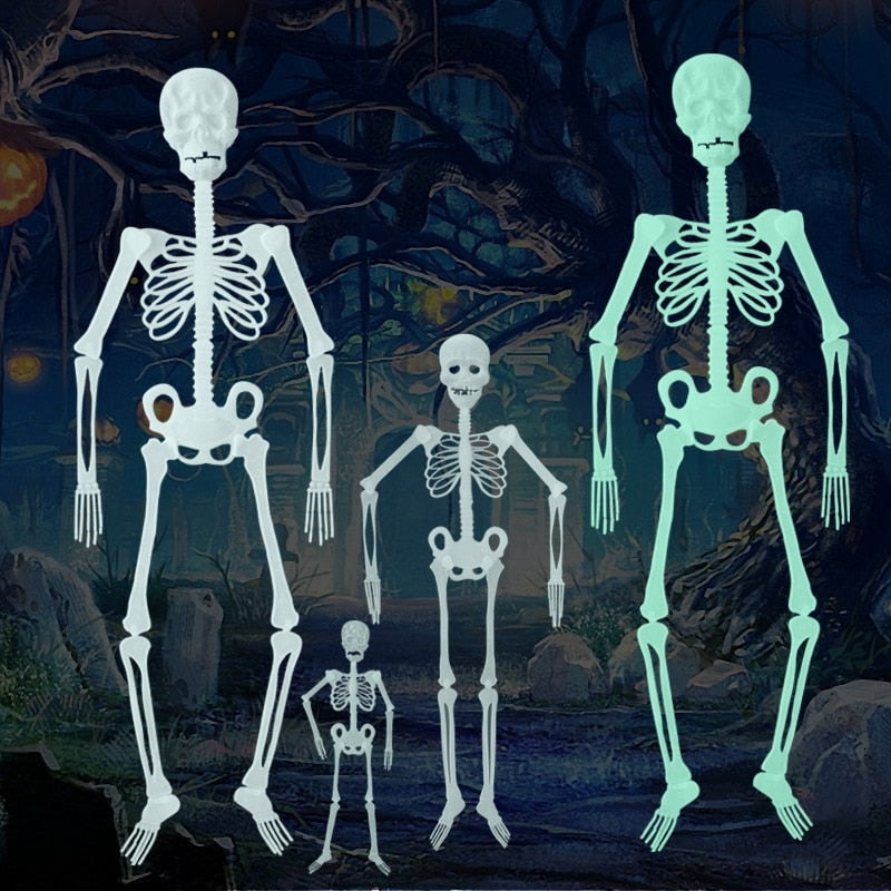 Scary Halloween Props Luminous Hanging Skeleton Halloween Party Home Outdoor Yard Garden Decoration Movable Glow Fake Skull acacuss