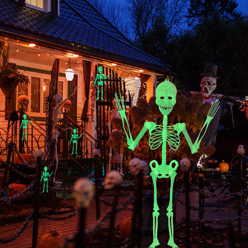 Scary Halloween Props Luminous Hanging Skeleton Halloween Party Home Outdoor Yard Garden Decoration Movable Glow Fake Skull acacuss