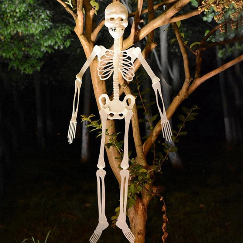 Scary Halloween Props Luminous Hanging Skeleton Halloween Party Home Outdoor Yard Garden Decoration Movable Glow Fake Skull acacuss